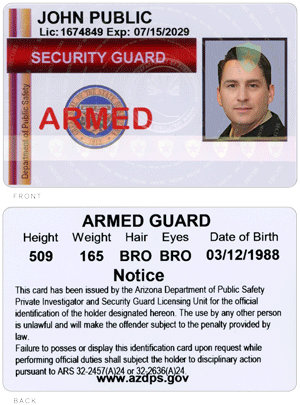 Old Arizona DPS Armed Guard Card